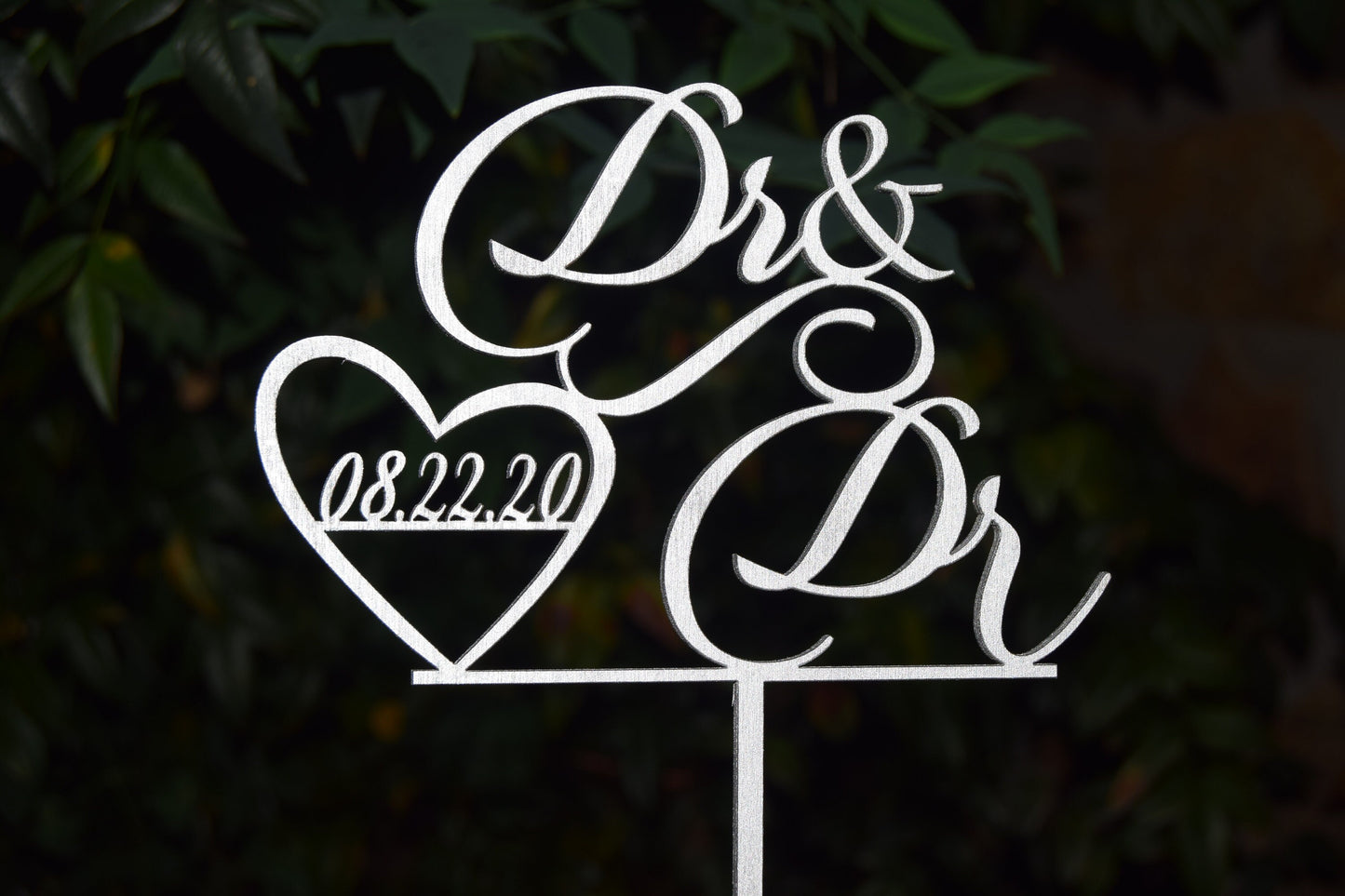 Dr & Dr Wedding Cake Topper: Silver Metallic Finish