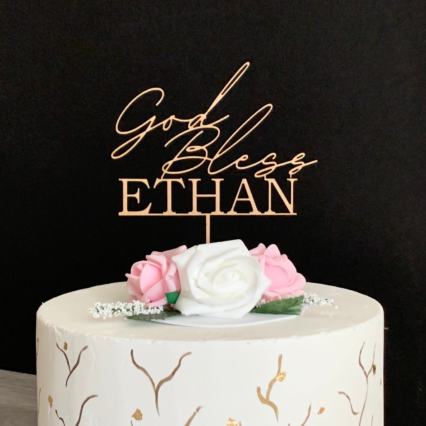 Personalized God Bless Cake Topper with Custom Name - First Communion and Christening Celebration