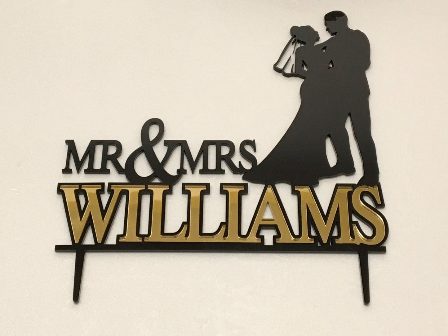 Personalized Mr and Mrs Wedding Cake Topper - Bride and Groom Silhouettes