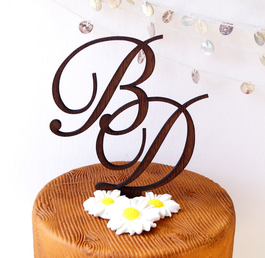 Wedding cake topper, rustic wooden cake topper, personalized cake topper, initials cake topper, custom made cake decoration, letters topper
