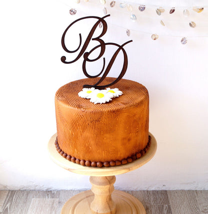 Wedding cake topper, rustic wooden cake topper, personalized cake topper, initials cake topper, custom made cake decoration, letters topper