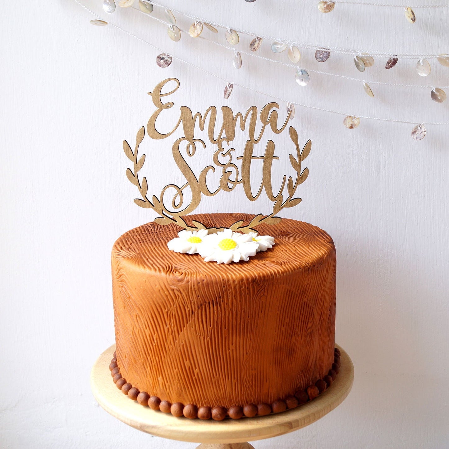 Personalized wedding cake topper, rustic wedding cake topper, wooden cake topper, names cake topper, leaf border topper, your wood choice