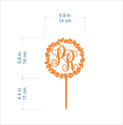 Personalized Wedding Cake Topper with Two Initials - Custom Wreath Monogram Decoration