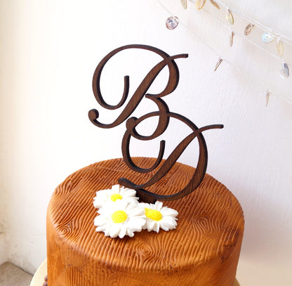 Custom Wood Wedding Cake Topper, Rustic Monogram Letters Decoration