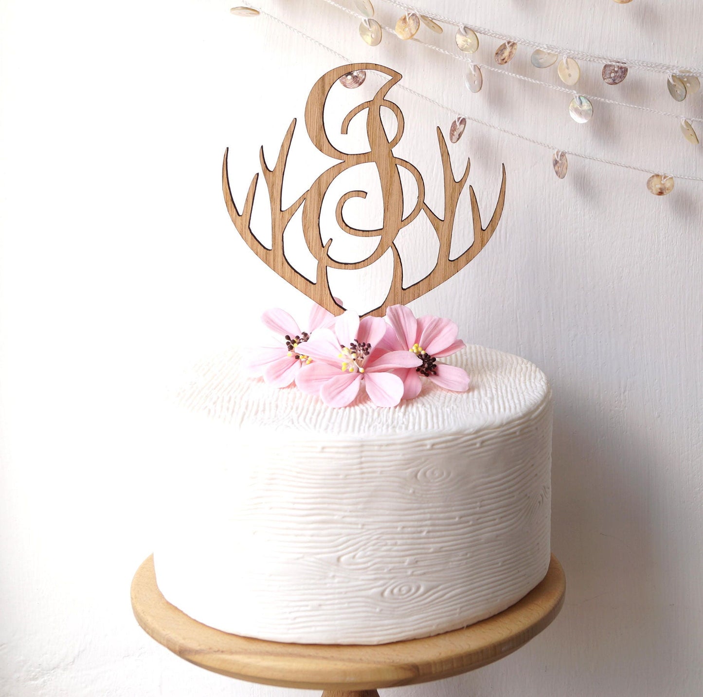 Wooden monogram cake topper, wedding cake topper, antlers rustic wooden cake topper, single monogram letter cake topper, cake decoration