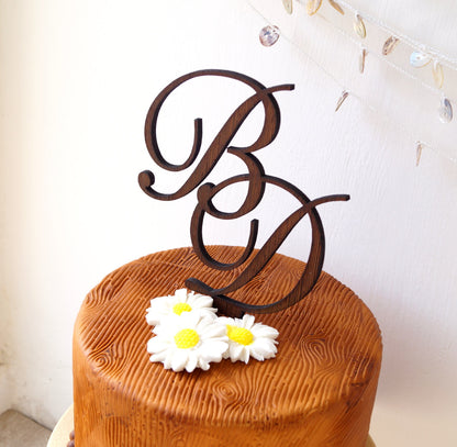 Wedding cake topper, rustic wooden cake topper, personalized cake topper, initials cake topper, custom made cake decoration, letters topper