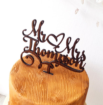 Mr and Mrs cake topper, personalized wedding cake topper, custom cake topper, wooden cake topper, rustic cake topper, Mr & Mrs cake topper