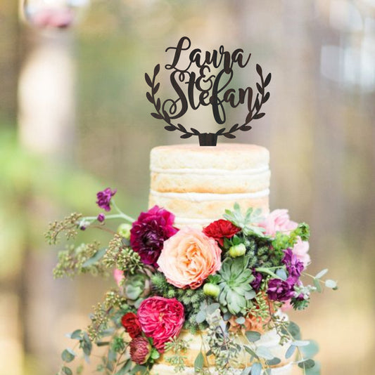 Personalized cake topper, rustic cake topper, wedding cake topper, wooden cake topper, names cake topper, custom topper, your wood choice