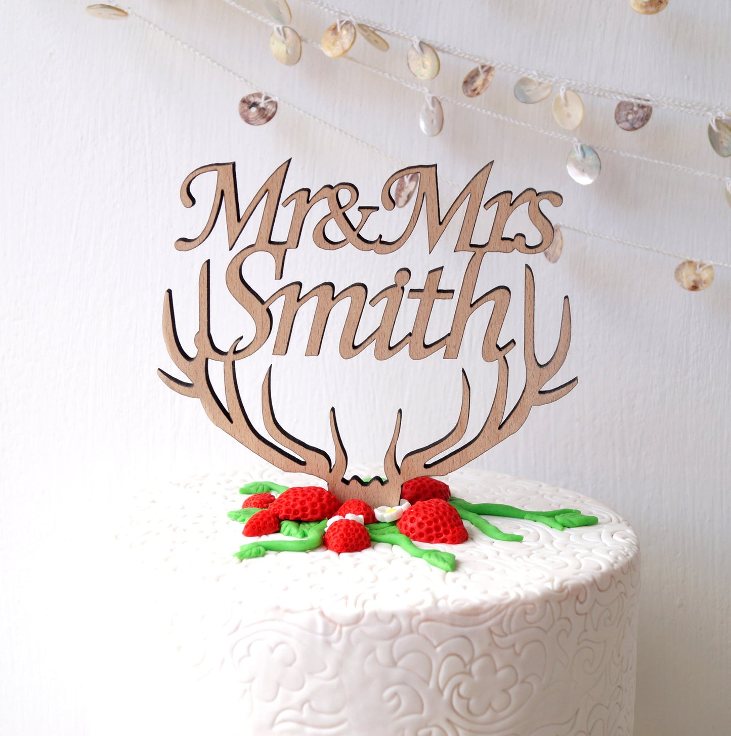 Personalized Mr & Mrs cake topper, wedding cake topper, rustic cake topper, custom cake topper, Mr and Mrs topper, antlers cake topper