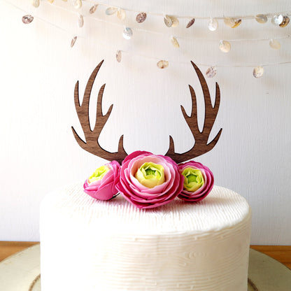 Rustic Wooden Antlers Cake Topper, Woodland Wedding