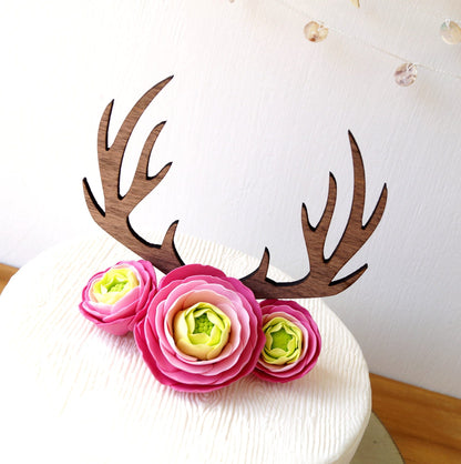 Deer antlers cake topper for wedding, grooms cake topper decoration, baptism cake topper, wooden antlers cake topper