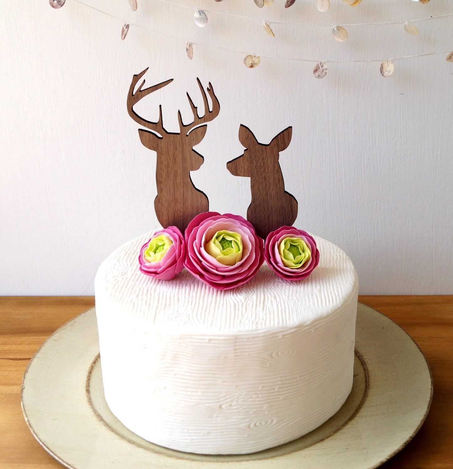 Rustic Wood Buck and Doe Wedding Cake Topper, Deer Silhouette