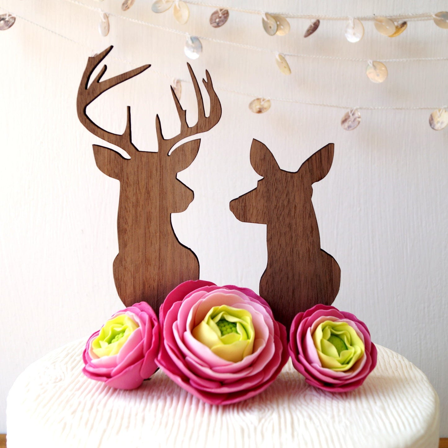 Rustic Wood Buck and Doe Wedding Cake Topper, Deer Silhouette