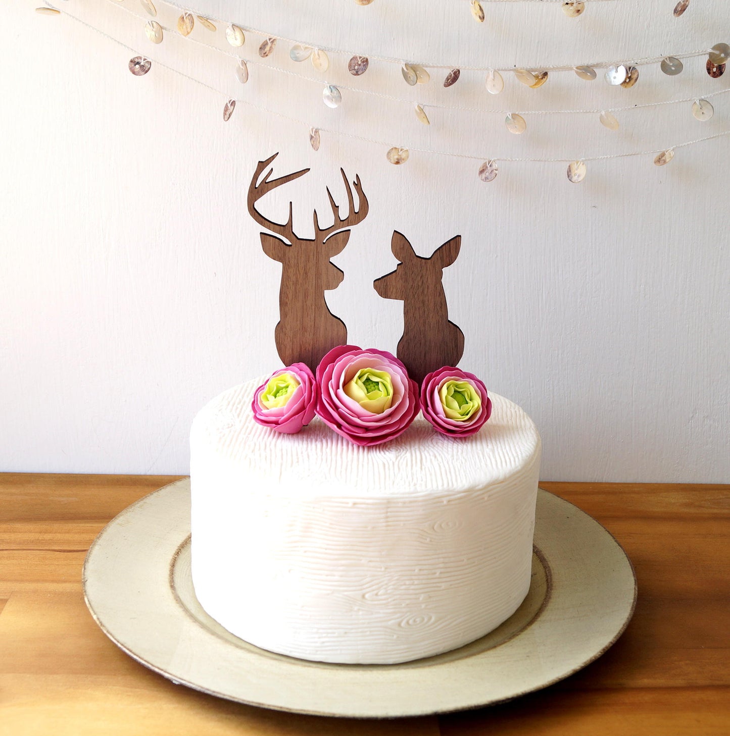 Rustic Wood Buck and Doe Wedding Cake Topper, Deer Silhouette