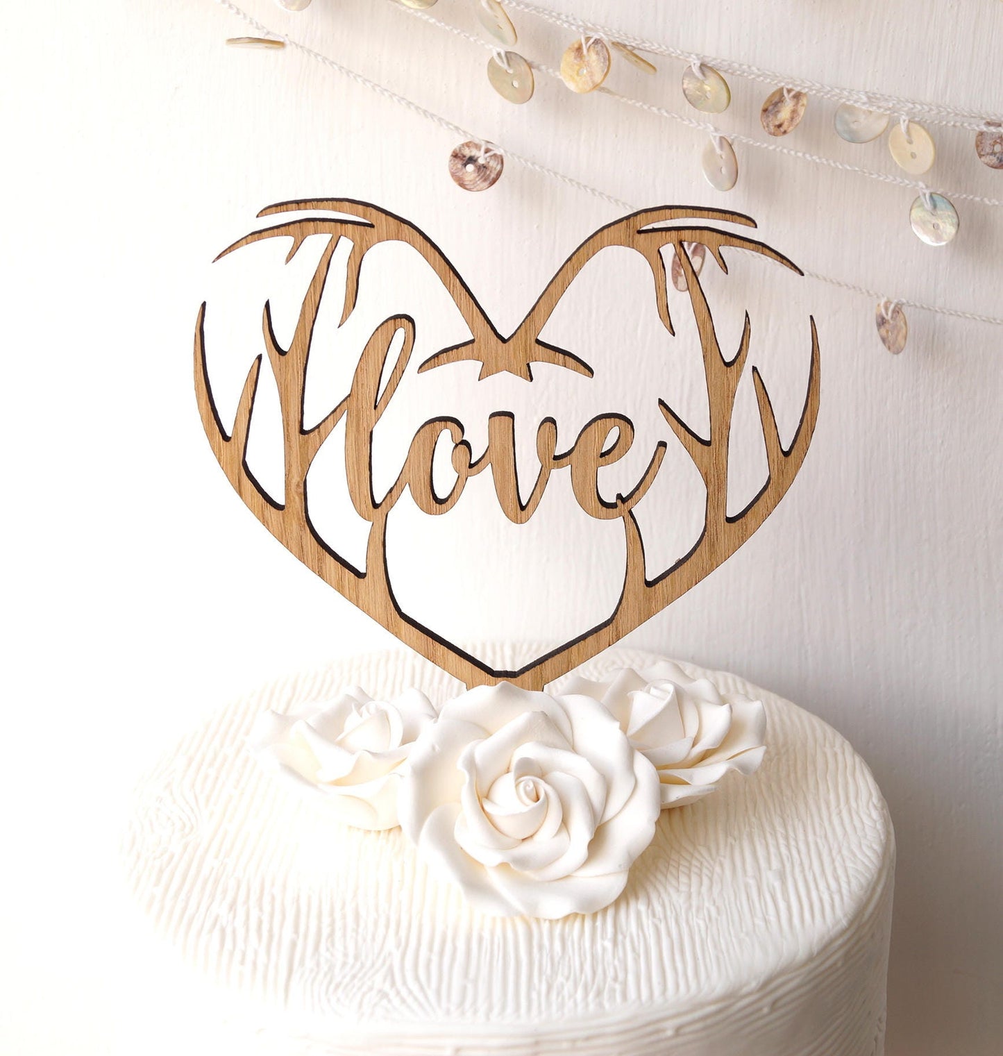 Rustic Wedding Cake Topper, Antlers Heart, Love Cake Decor