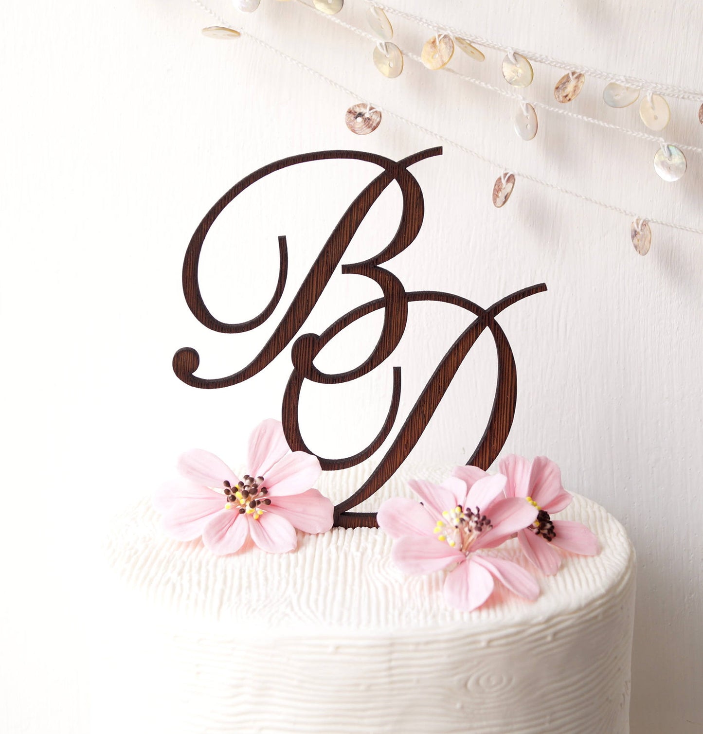 Custom Wood Wedding Cake Topper, Rustic Monogram Letters Decoration