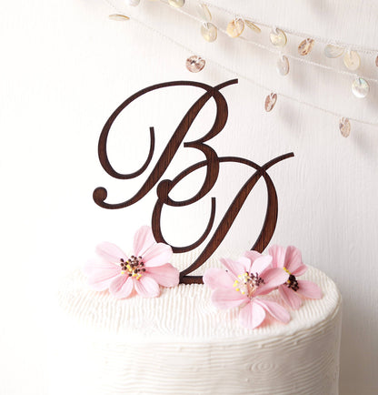 Custom Wood Wedding Cake Topper, Rustic Monogram Letters Decoration