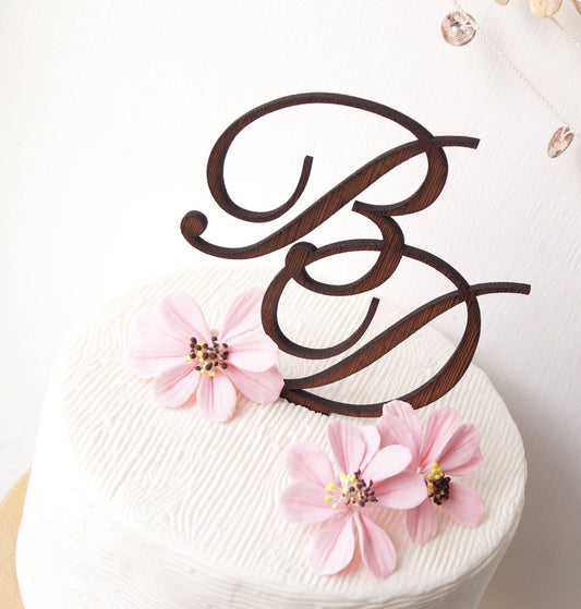 Custom Wood Wedding Cake Topper, Rustic Monogram Letters Decoration