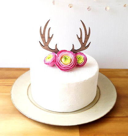Deer antlers cake topper for wedding, grooms cake topper decoration, baptism cake topper, wooden antlers cake topper