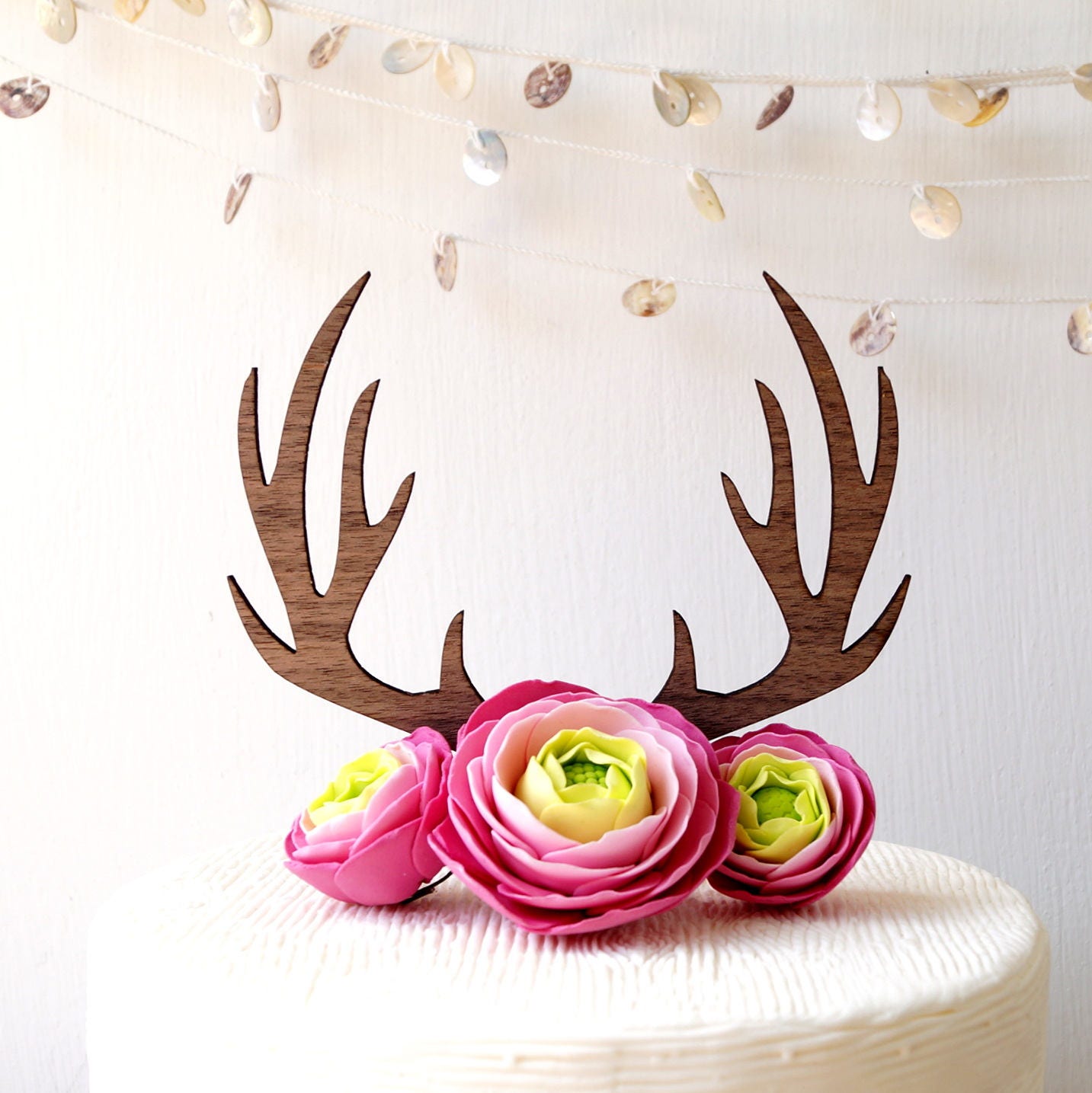 Deer antlers cake topper for wedding, grooms cake topper decoration, baptism cake topper, wooden antlers cake topper