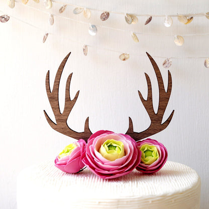 Deer antlers cake topper for wedding, grooms cake topper decoration, baptism cake topper, wooden antlers cake topper