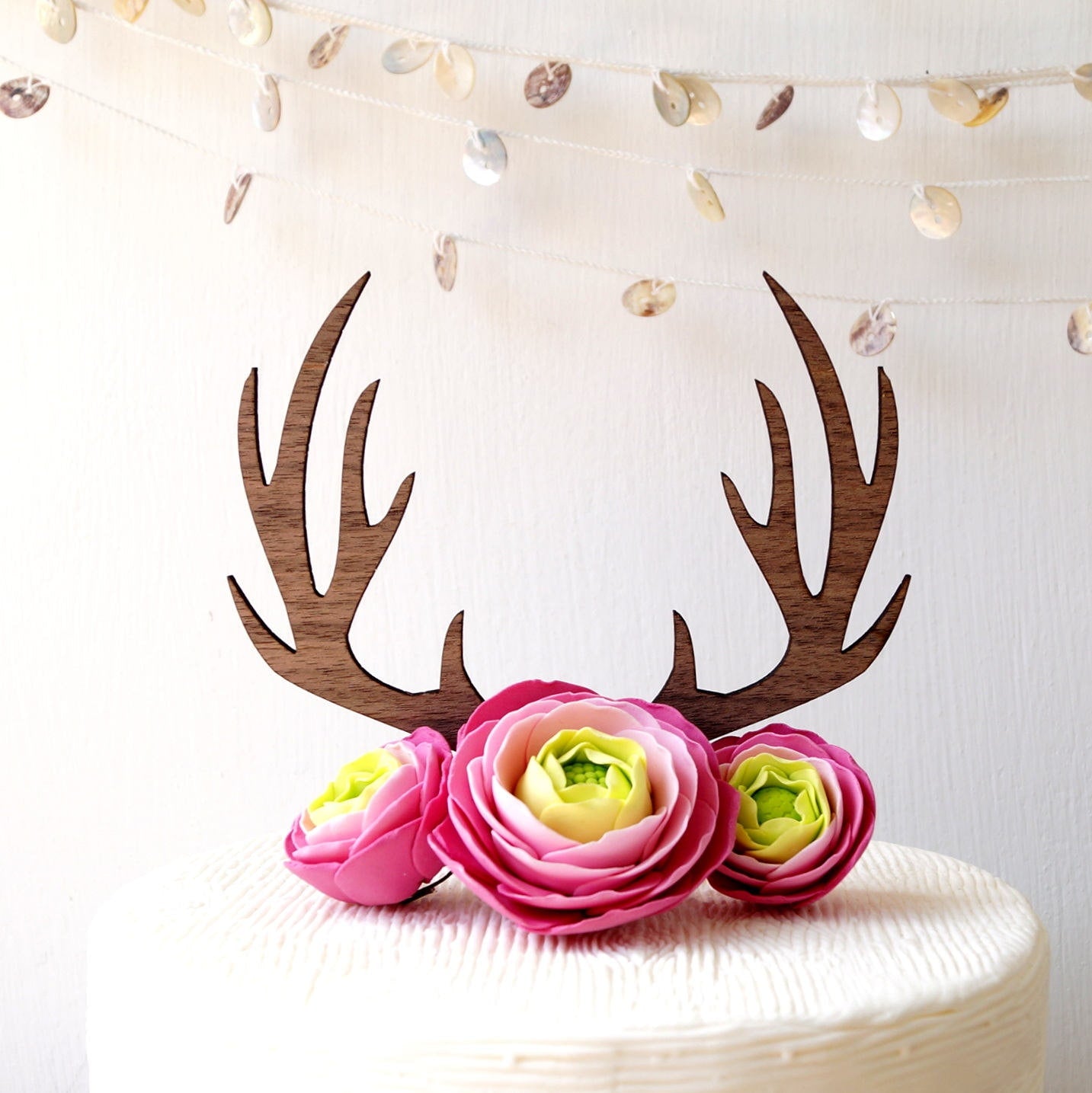 Rustic Wooden Antlers Cake Topper, Woodland Wedding