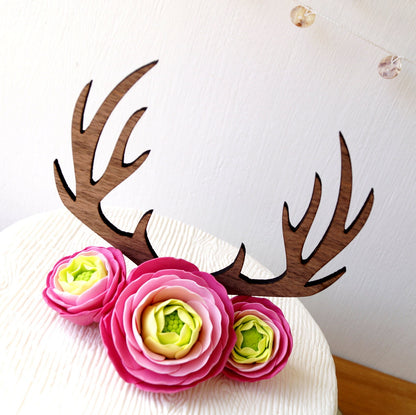 Deer antlers cake topper for wedding, grooms cake topper decoration, baptism cake topper, wooden antlers cake topper