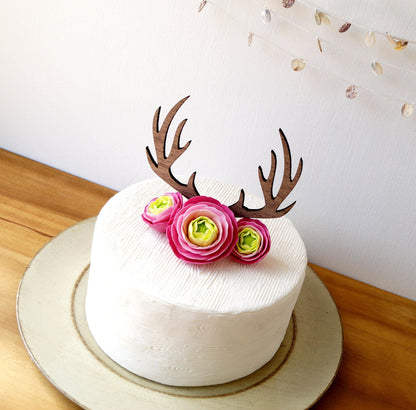Deer antlers cake topper for wedding, grooms cake topper decoration, baptism cake topper, wooden antlers cake topper