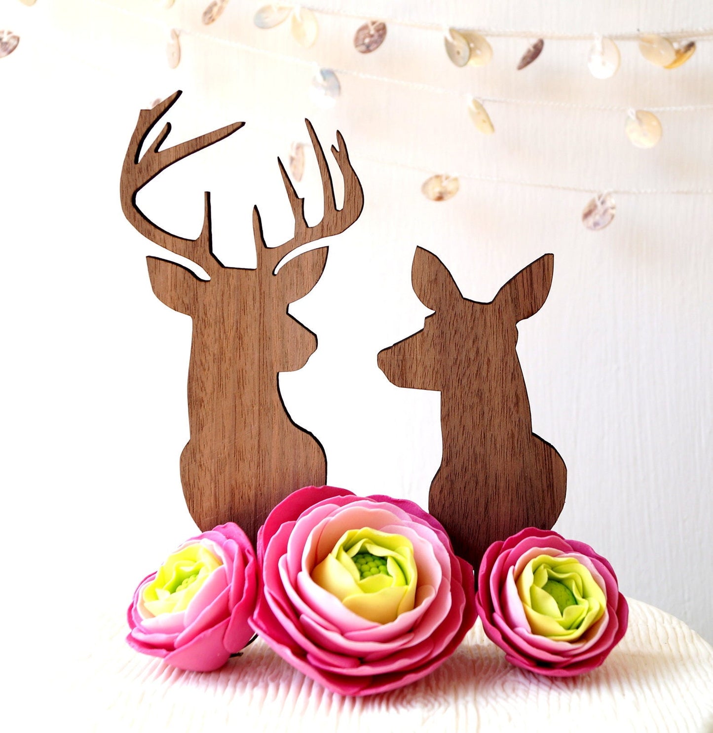 Rustic Wood Buck and Doe Wedding Cake Topper, Deer Silhouette