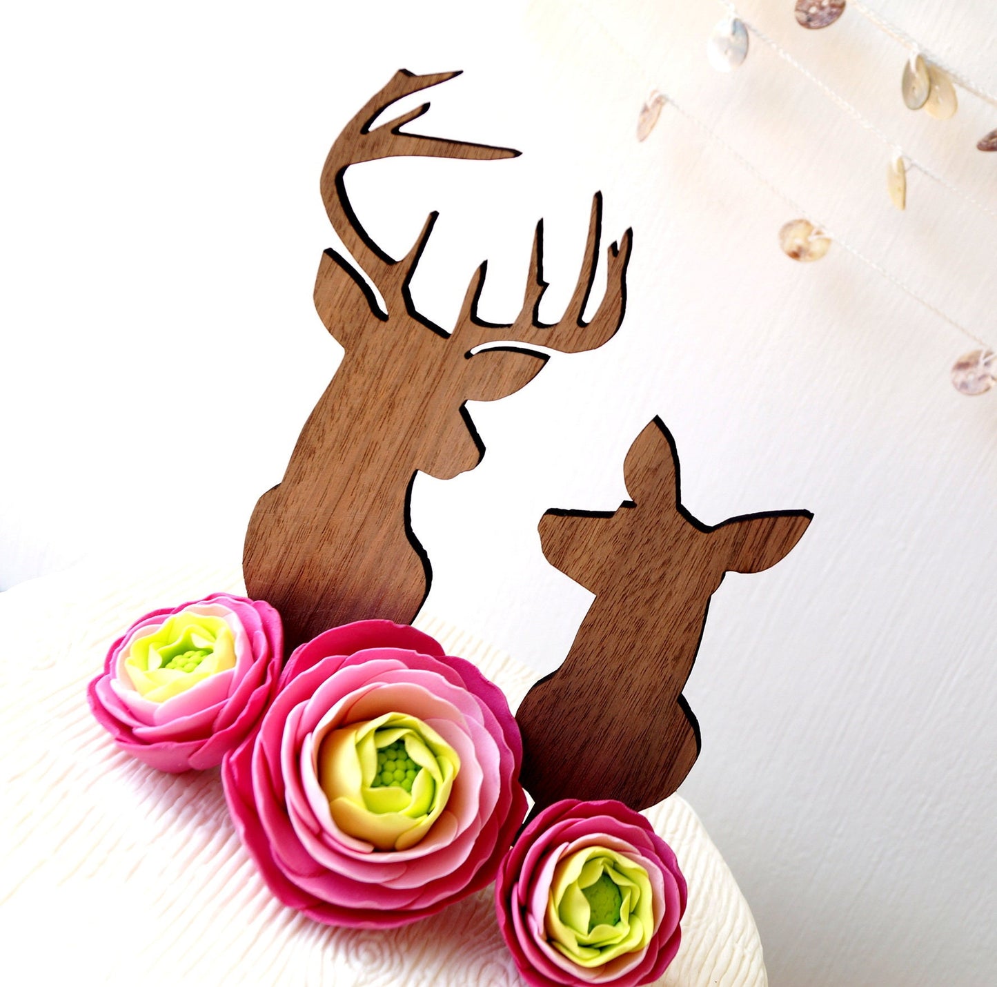 Rustic Wood Buck and Doe Wedding Cake Topper, Deer Silhouette