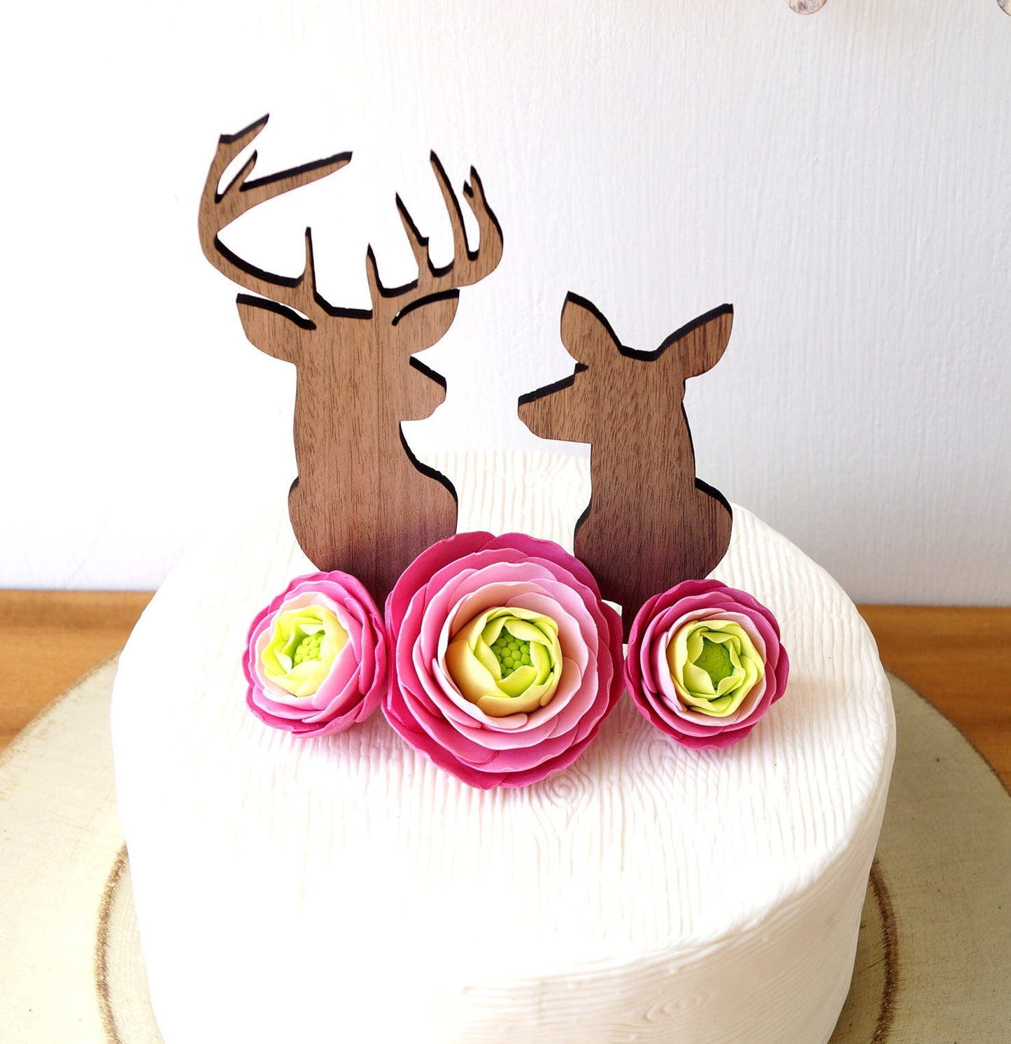 Rustic Wood Buck and Doe Wedding Cake Topper, Deer Silhouette