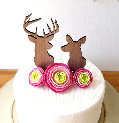 Rustic Wood Buck and Doe Wedding Cake Topper, Deer Silhouette