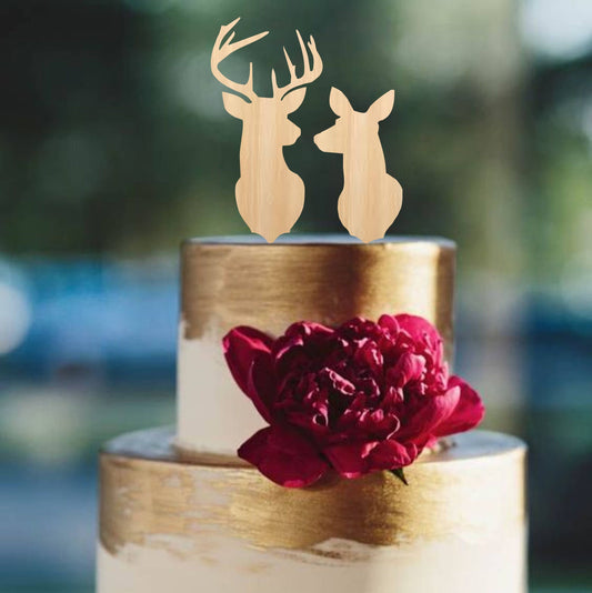 Rustic Wood Buck and Doe Wedding Cake Topper, Deer Silhouette