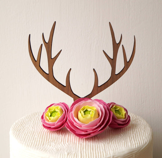 Deer Antler Wedding Cake Topper - Rustic Woodland Decor