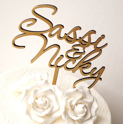 Cake topper, gold cake topper, names cake topper, wedding cake topper, cake topper for wedding, party cake topper