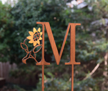 Personalized Sunflower Wedding Cake Topper: Rustic Floral Monogram