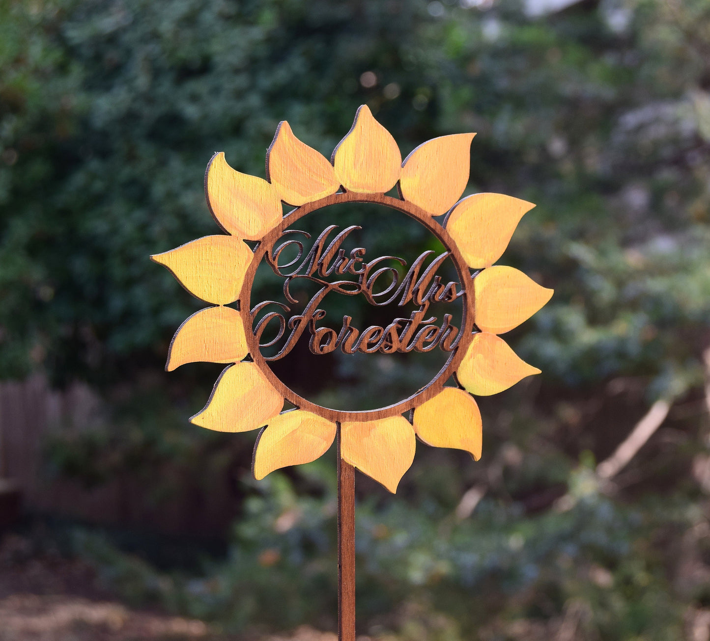 Sunflower Wedding Cake Topper: Rustic Floral Wood Decor