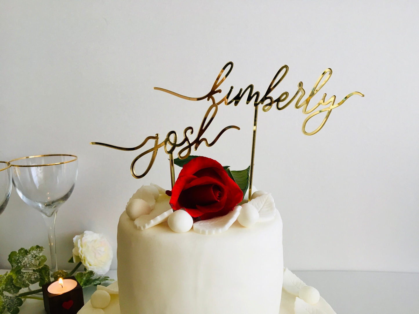 Two Custom Name Cake Toppers - Personalized Anniversary or Birthday Decoration