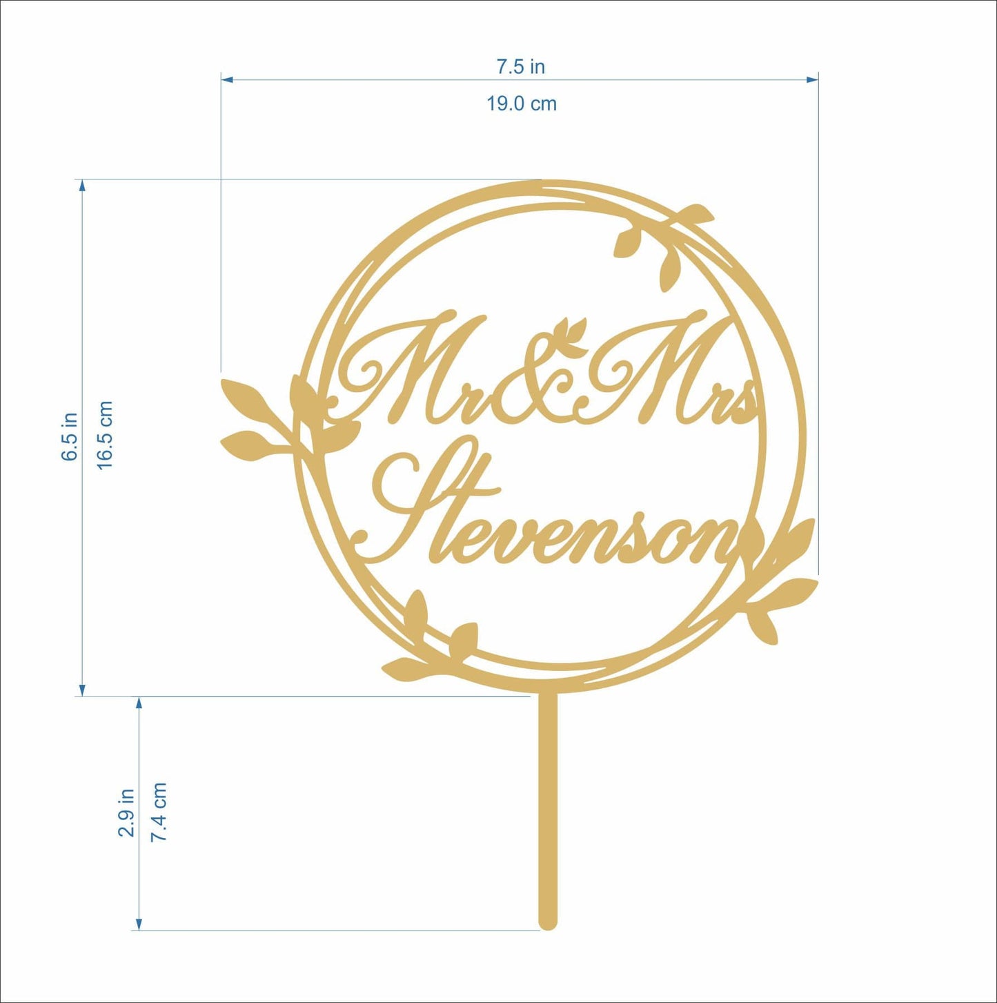 Personalized Mr & Mrs Wedding Cake Topper with Custom Last Name - Laurel Wreath Decor