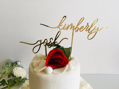 Two Custom Name Cake Toppers - Personalized Anniversary or Birthday Decoration