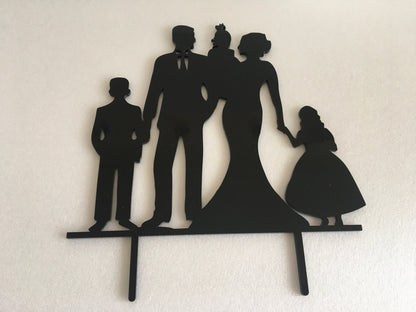 Wedding Cake Topper with Children, Mr & Mrs Family Silhouette, Personalized Decoration