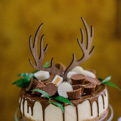Deer antlers cake topper for wedding, grooms cake topper decoration, baptism cake topper, wooden antlers cake topper