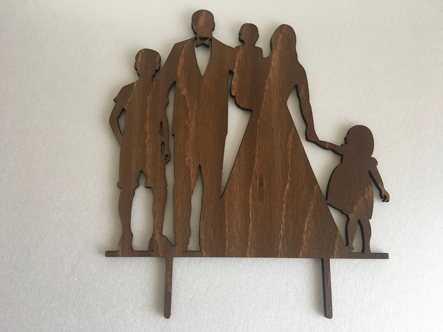 Personalized Family Wedding Cake Topper - Bride, Groom and Kids Silhouettes