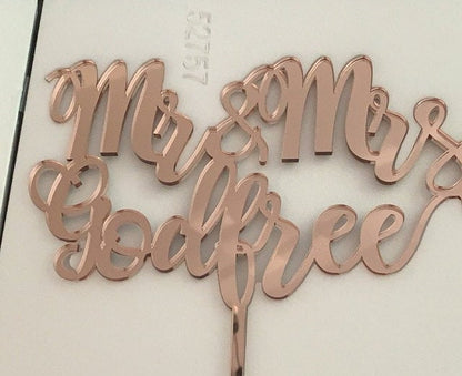 Personalized Gold Glitter Wedding Cake Topper with Custom Last Name - Mr and Mrs