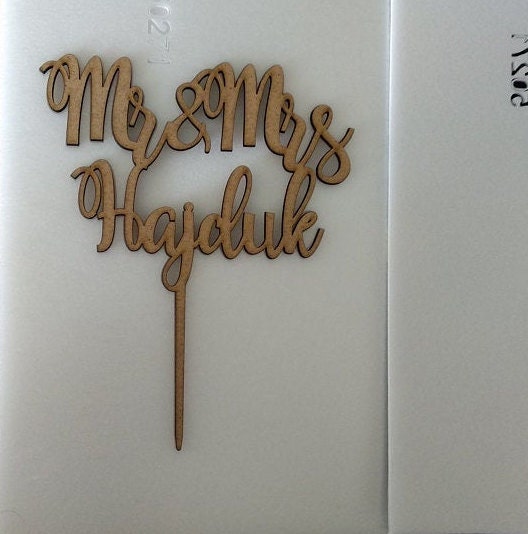 Personalized Gold Glitter Wedding Cake Topper with Custom Last Name - Mr and Mrs