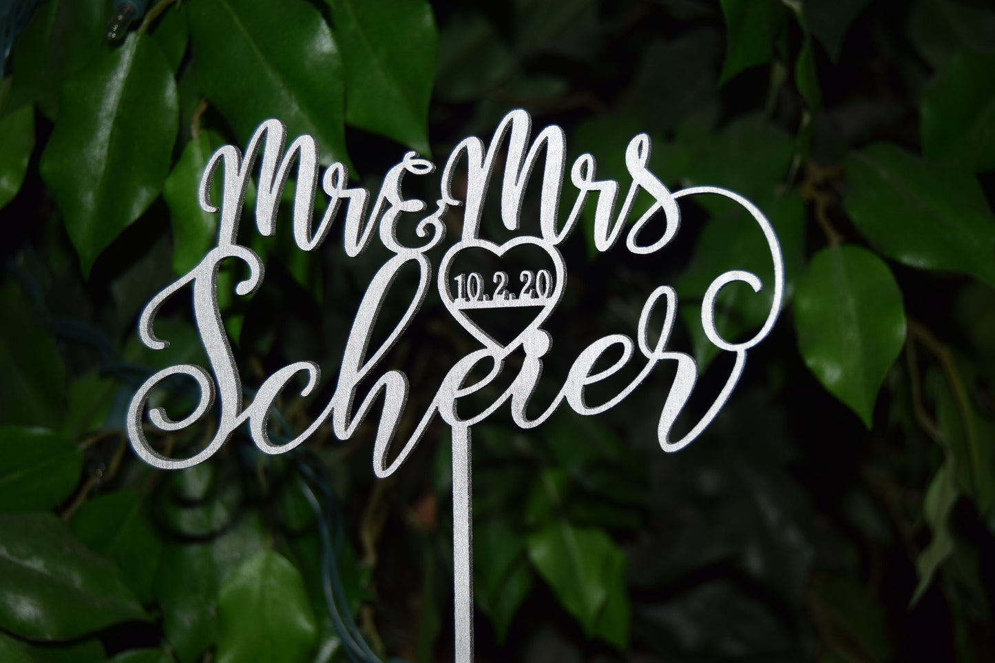 Silver Mr & Mrs Wedding Cake Topper: Personalized Metallic Decor