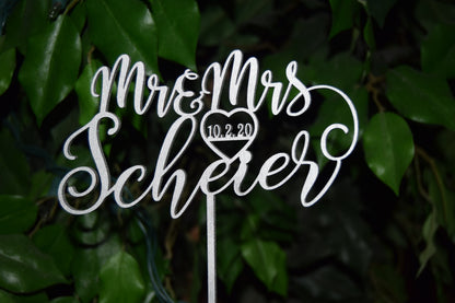 Silver Mr & Mrs Wedding Cake Topper: Personalized Metallic Decor