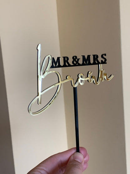 Custom Mr & Mrs Wedding Cake Topper - Personalized Last Name Anniversary Decoration