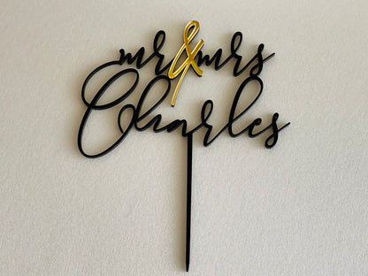Personalized Mr & Mrs Wedding Cake Topper with Custom Last Name