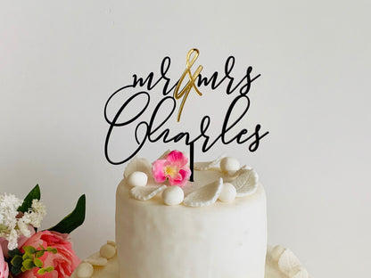 Personalized Mr & Mrs Wedding Cake Topper with Custom Last Name